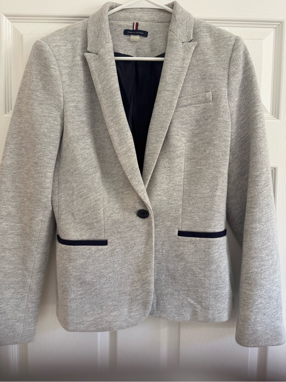 Tommy Hilfiger Heather Gray Knit Blazer with Navy Trim